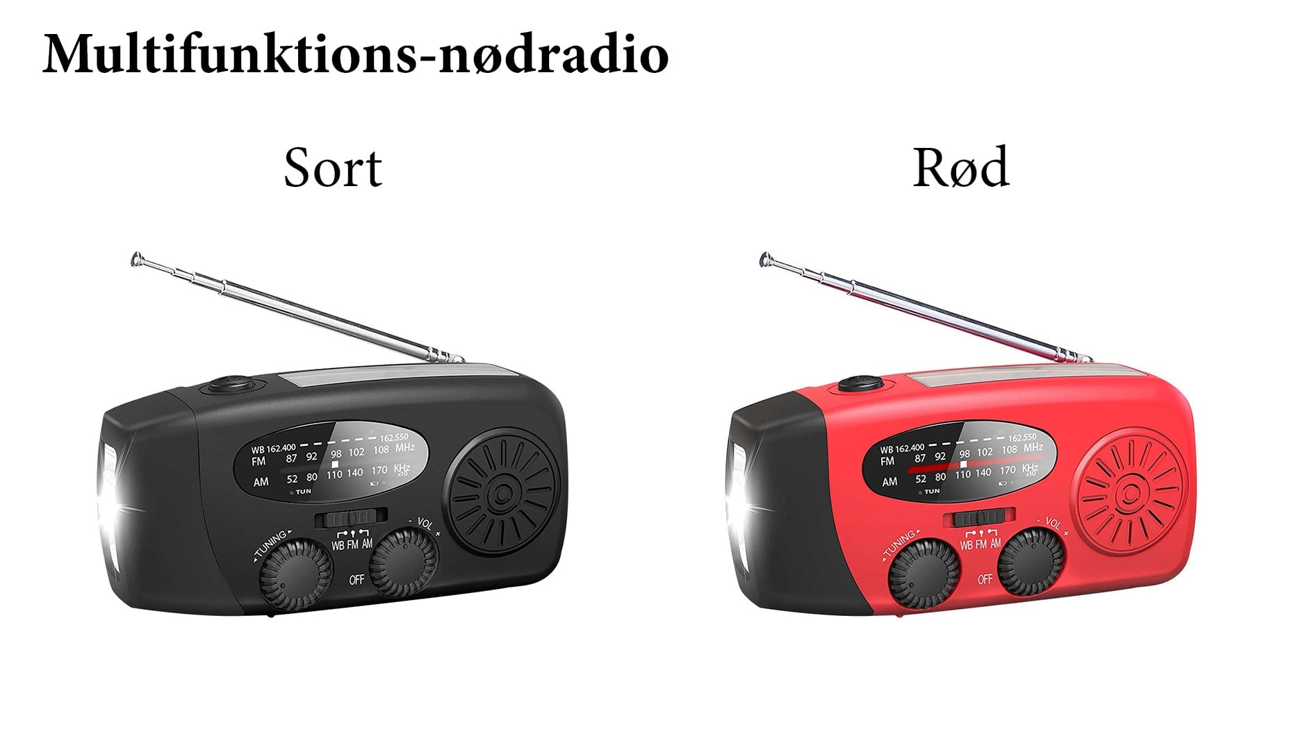 Solcelleoplader el. nødradio m. håndsving
