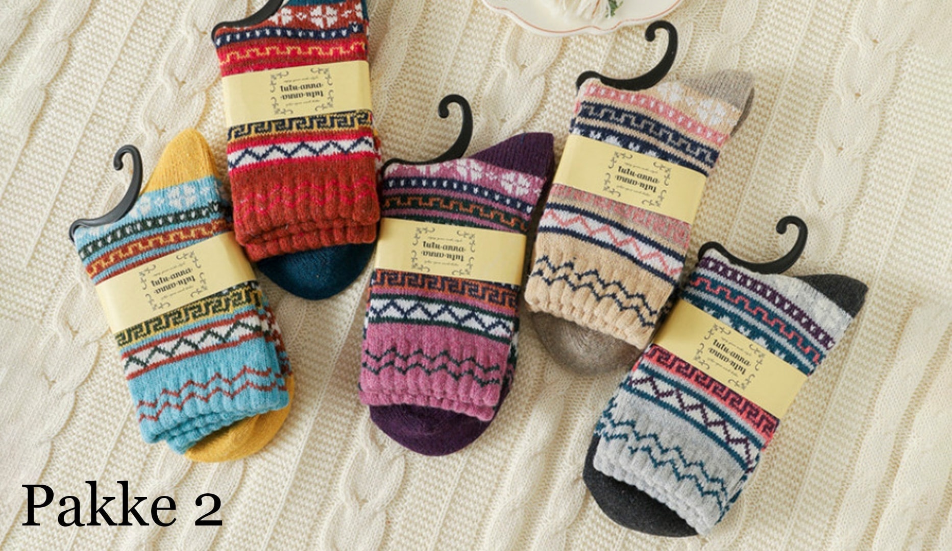 5 par farverige uld-striksokker