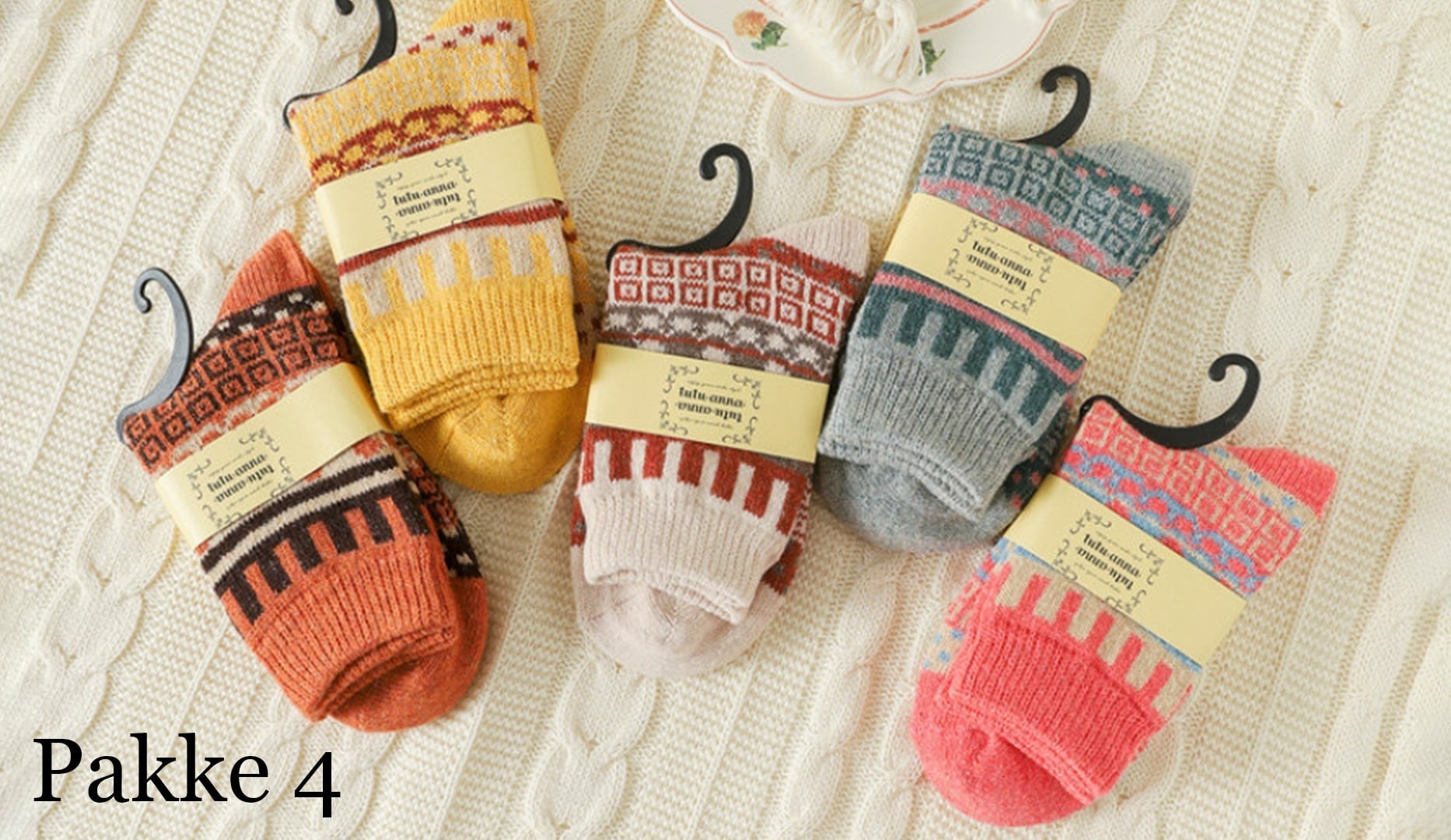 5 par farverige uld-striksokker