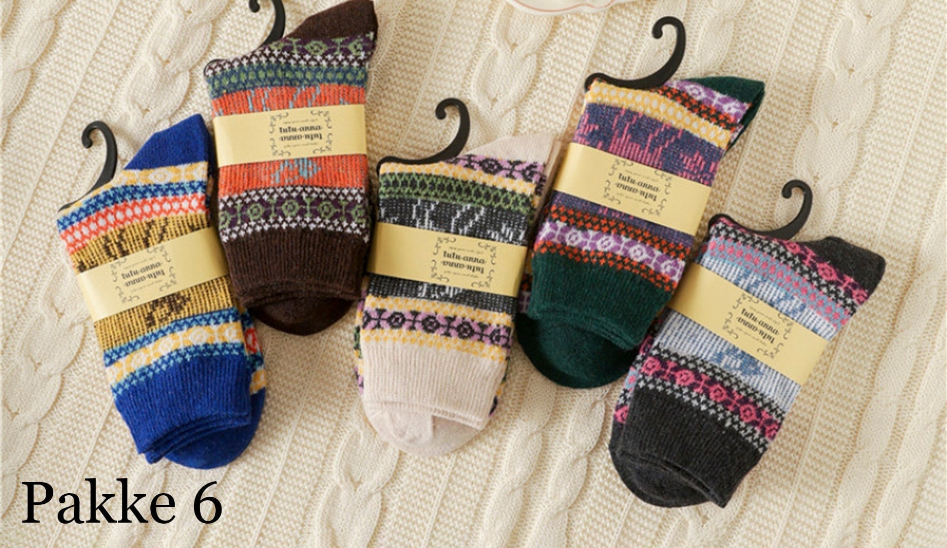 5 par farverige uld-striksokker