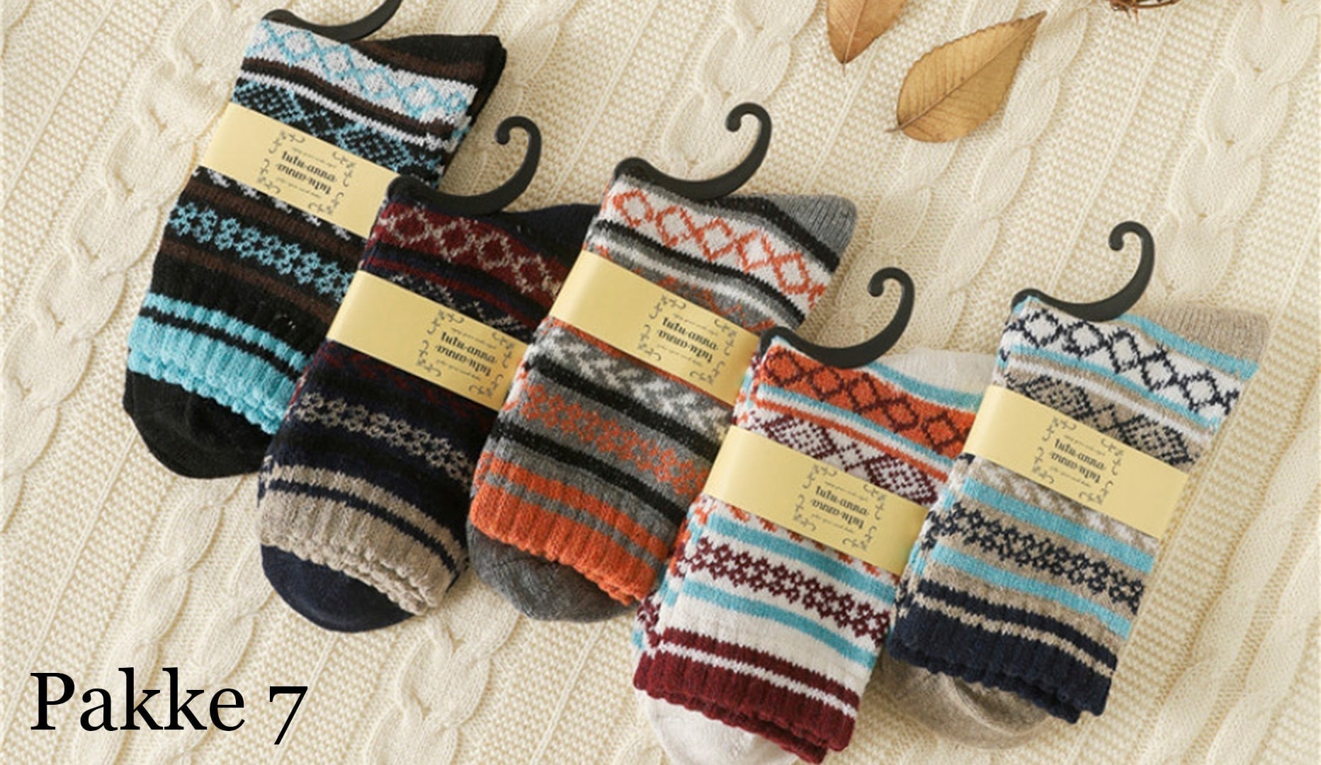 5 par farverige uld-striksokker