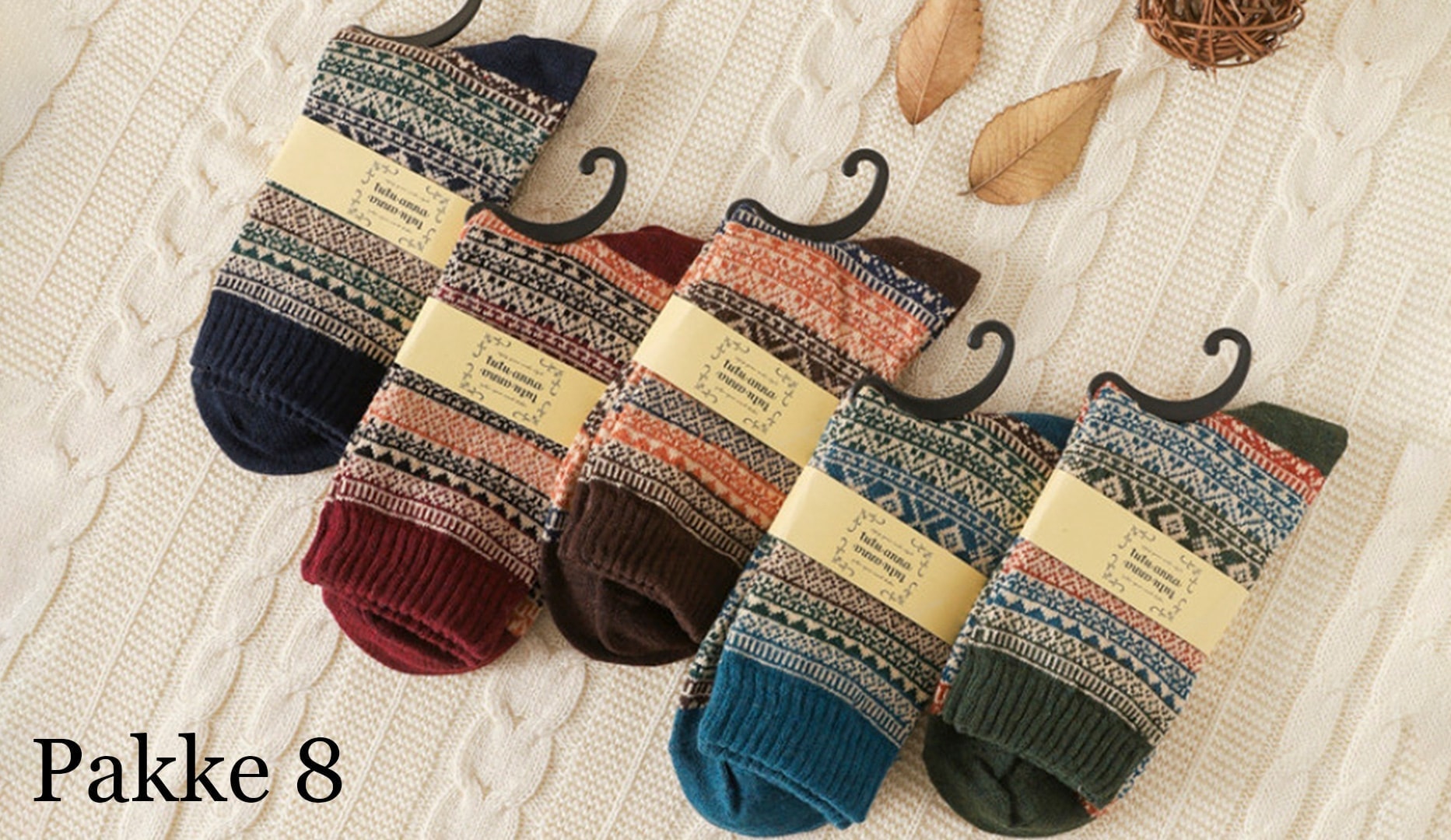 5 par farverige uld-striksokker