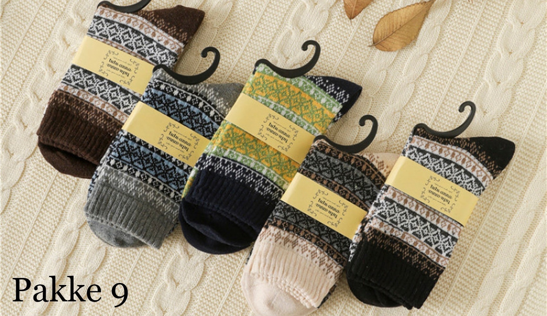 5 par farverige uld-striksokker