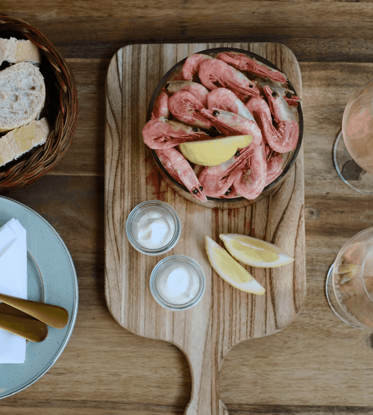 Pil-selv-rejer ad libitum  for 2 pers. + 1 flaske vin