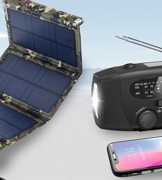 Solcelleoplader el. nødradio m. håndsving
