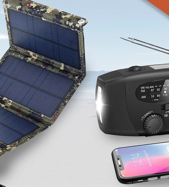Solcelleoplader el. nødradio m. håndsving
