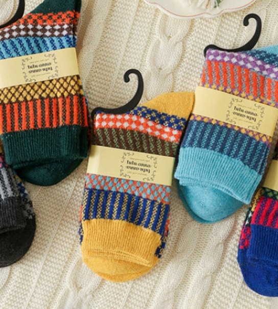 5 par farverige uld-striksokker