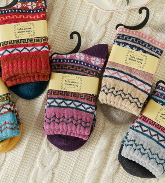 5 par farverige uld-striksokker