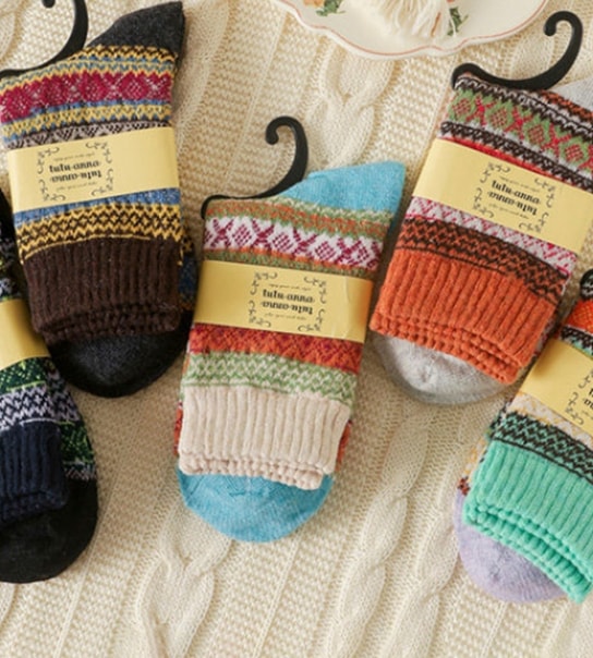 5 par farverige uld-striksokker
