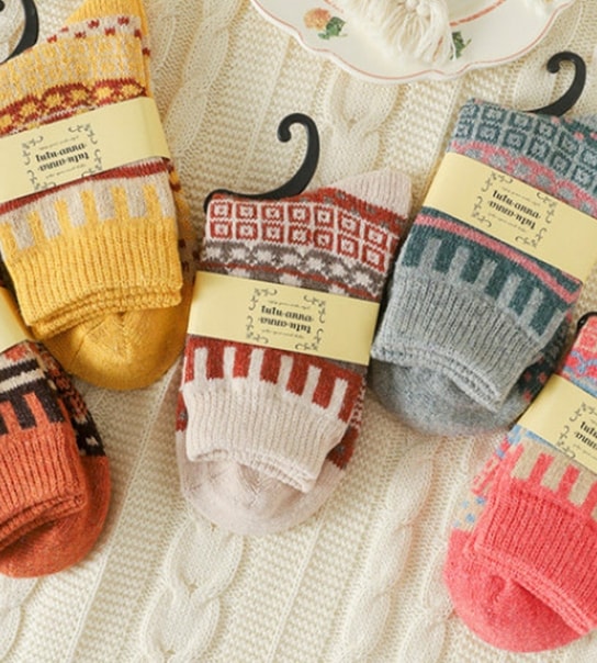 5 par farverige uld-striksokker