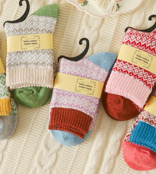5 par farverige uld-striksokker