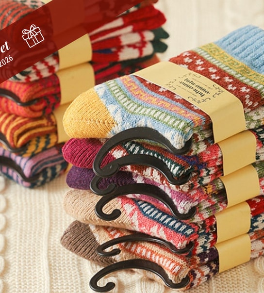 5 par farverige uld-striksokker