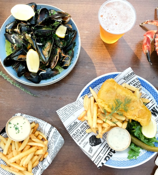 Fish & Chips/Moules Frites + Fadøl - Christiania Seafood