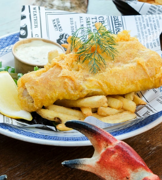 Fish & Chips/Moules Frites + Fadøl - Christiania Seafood