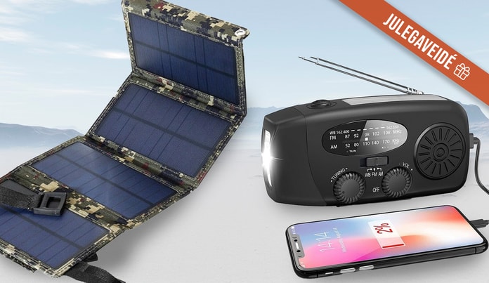 Solcelleoplader el. nødradio m. håndsving