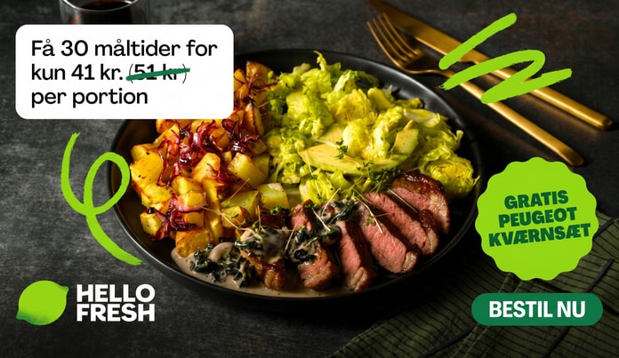 Spar op til 759 Kr. på 5 måltidskasser fra HelloFresh!